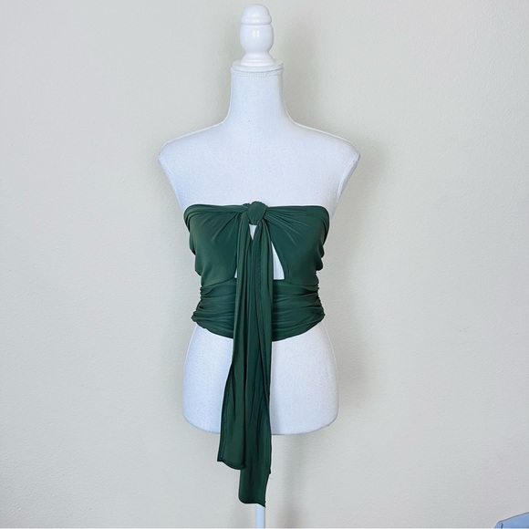 Fashion Nova Olive Green Slinky Multi-way Criss Cross Halter Cut Out Crop Top - Picture 6 of 15